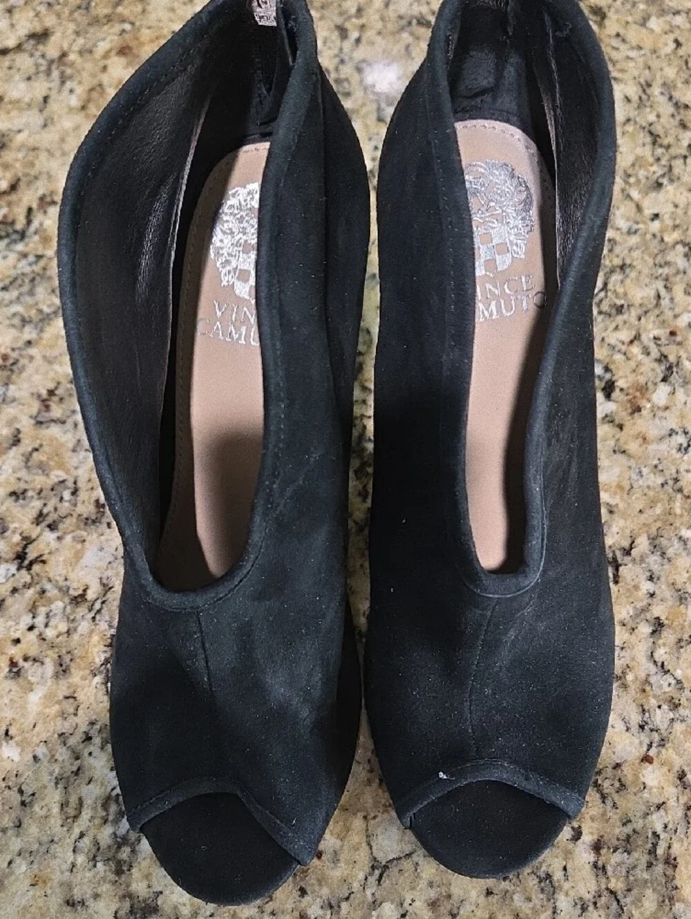 Vince Camuto Black Suede Peep-Toe Ankle Booties